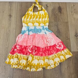 Global Mamas Multicolor Animal Print Dress 100% Cotton Girls Size 2